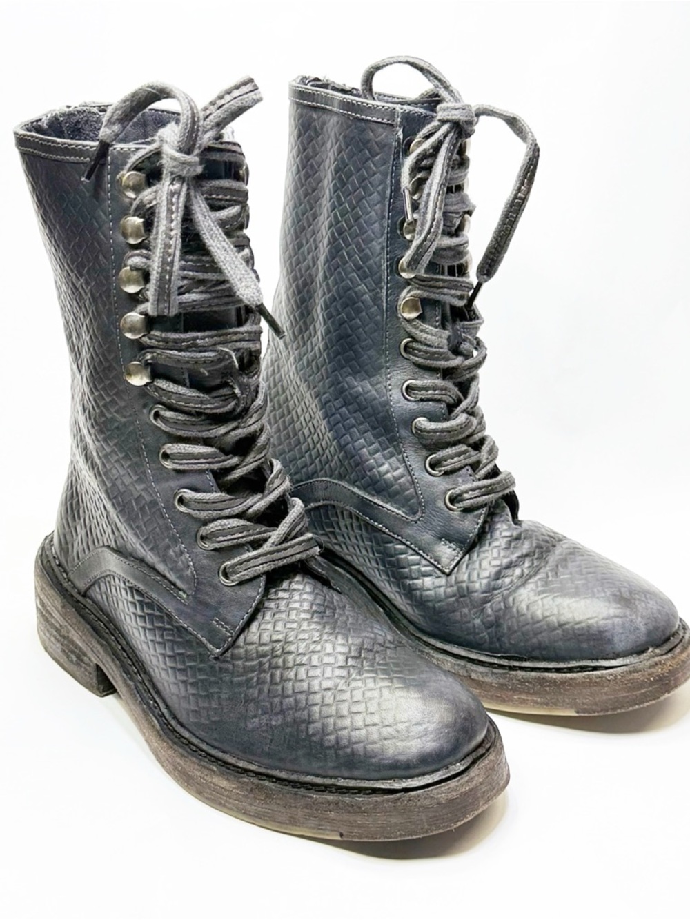 Free People Black Textured Lace-Up Moto Boots size 36